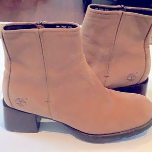 Timberland Ankle Boots Leather Tan Size 10 Side Zipper Block Heel